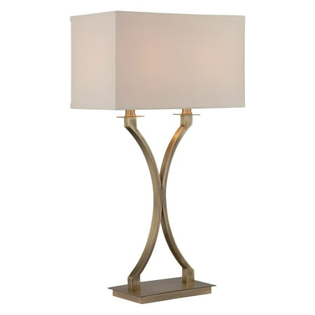 Lite Source Cruzito 2-Light Table Lamp, Antique Brass Finish with Off-White Fabric Shade