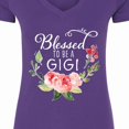 thumbnail image 4 of Inktastic Blessed to Be a Gigi with Pink Flowers Women's V-Neck T-Shirt, 4 of 5