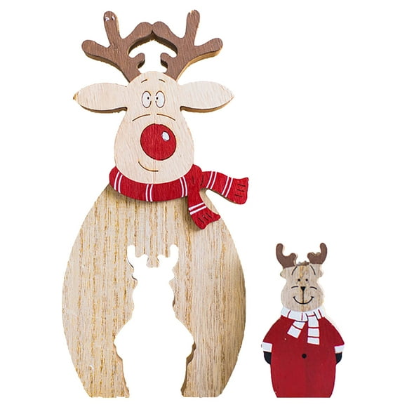 Christmas Table Ornament Hollow Santa Elk Snowman Wood Ornament Xmas Table Decor