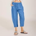 thumbnail image 6 of SDNall Wide Leg Capris for Women Casual Cotton Linen Drawstring Elastic Waist Wide Leg Pants Cropped Trousers Cotton and Linen Capris Pants (Blue, Sizes S-XXXXXL), 6 of 9