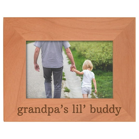 ThisWear Personalized Gifts Grandpa Gift Grandpa's Lil' Buddy Grandson Natural Wood Engraved 4x6 Landscape Picture Frame Wood