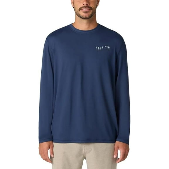 Hang Ten Men's Long Sleeve Sun Tee (US, Alpha, Small, Regular, Coastline, Blue