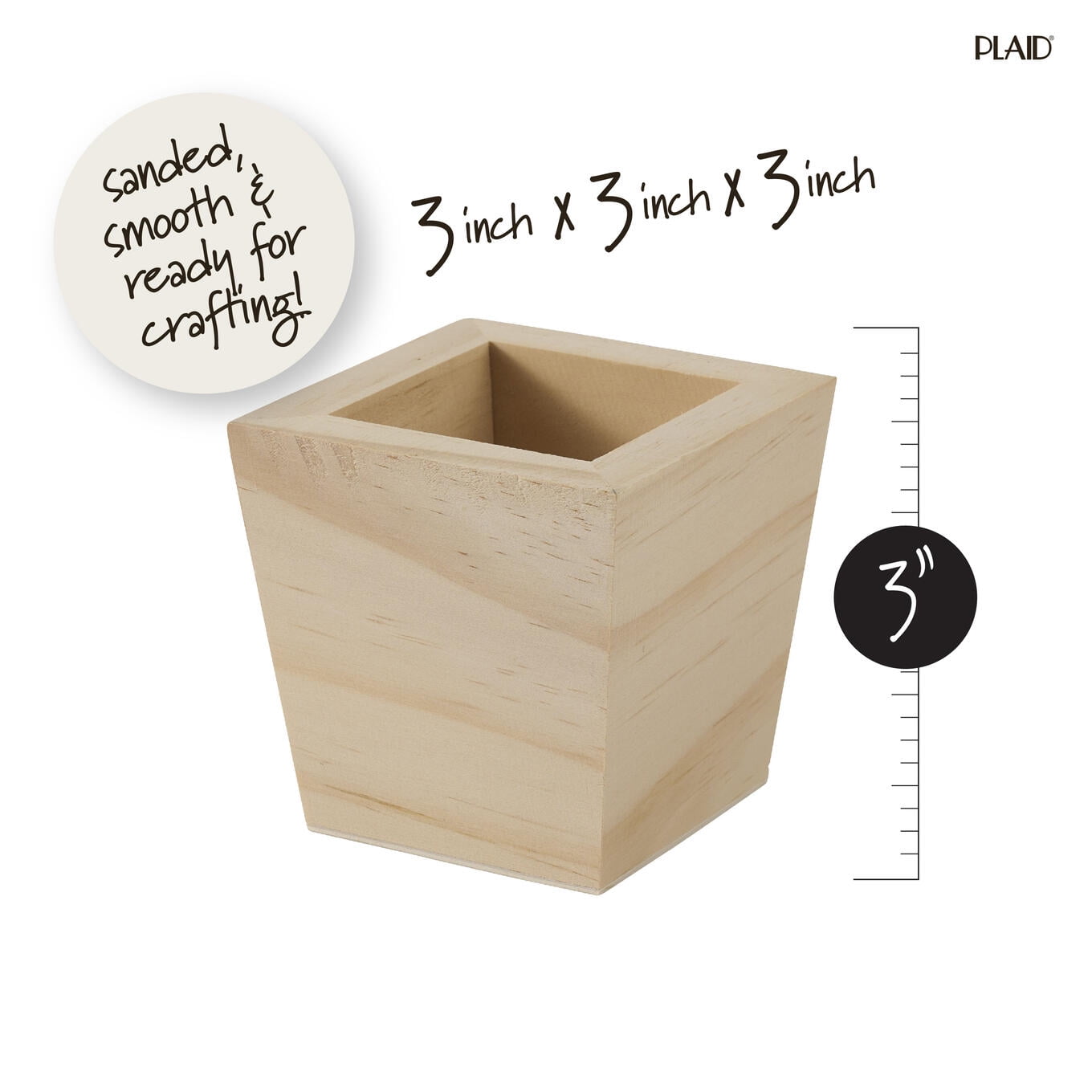 (3 pack) Plaid Wood Surfaces Square Planter, 3" x 3" x 3"