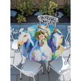 thumbnail image 2 of Round Tablecloth Watercolor Horse Pattern Elastic Edge Fitted White Blue Turquoise Green Plastic Table Cover,Waterproof Oil Proof for Dinner,Outdoor, Picnic, 55"- 60" DIA Tables, 2 of 8