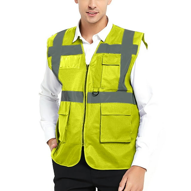 GOGO 5 Pockets High Visibility Safety Vest with Reflective Strips, Working Uniform Vest-NEON LIME-2XL