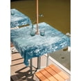 thumbnail image 2 of Outdoor Tablecloth with Umbrella Hole for Patio/Picnic/Party/Camping, Shabby Teal Blue Waterproof Table Cloth Square Cover Washable, Oil Painting Vintage Art Blue White (60"x 60"), 2 of 9