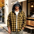thumbnail image 2 of Button Down Plaid Jacket for Men,Long Sleeve Open Front Hooded Shacket Coat,with Drawstring and Check Pocket,Trendy Casual Outfits, 2 of 6