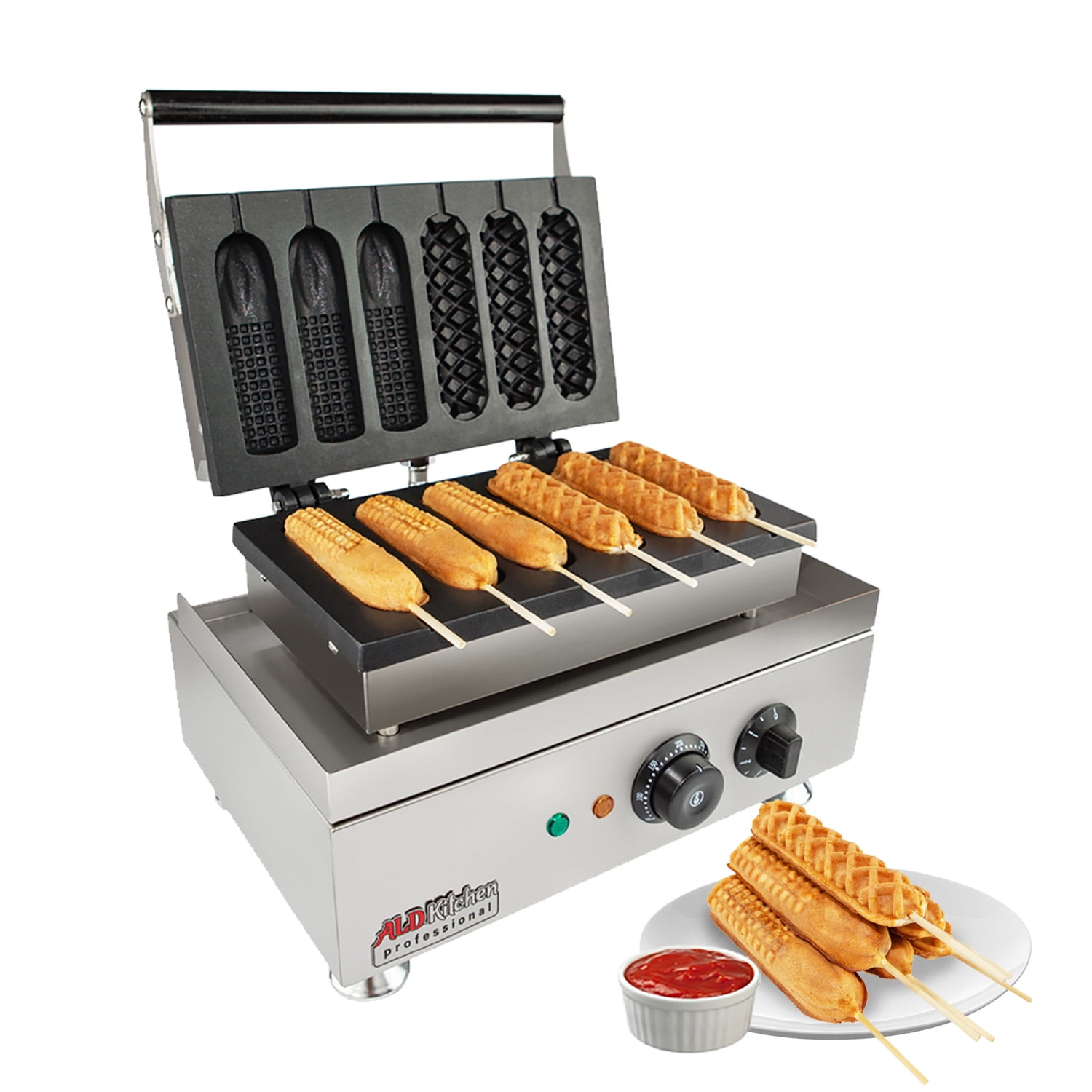 Corn Dog Maker Mini Nonstick Machine 6-Waffle Stick Hot Dog Electric Presser 