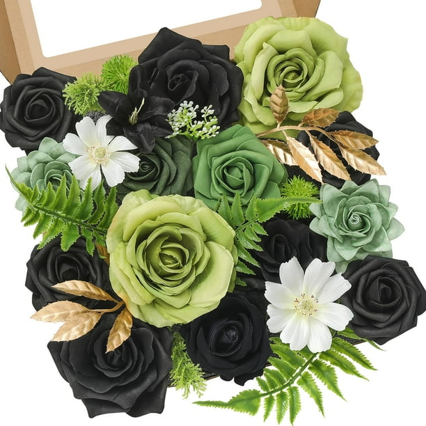 Ramo de flores artificiales de seda sintética de color verde y negro Serwalin