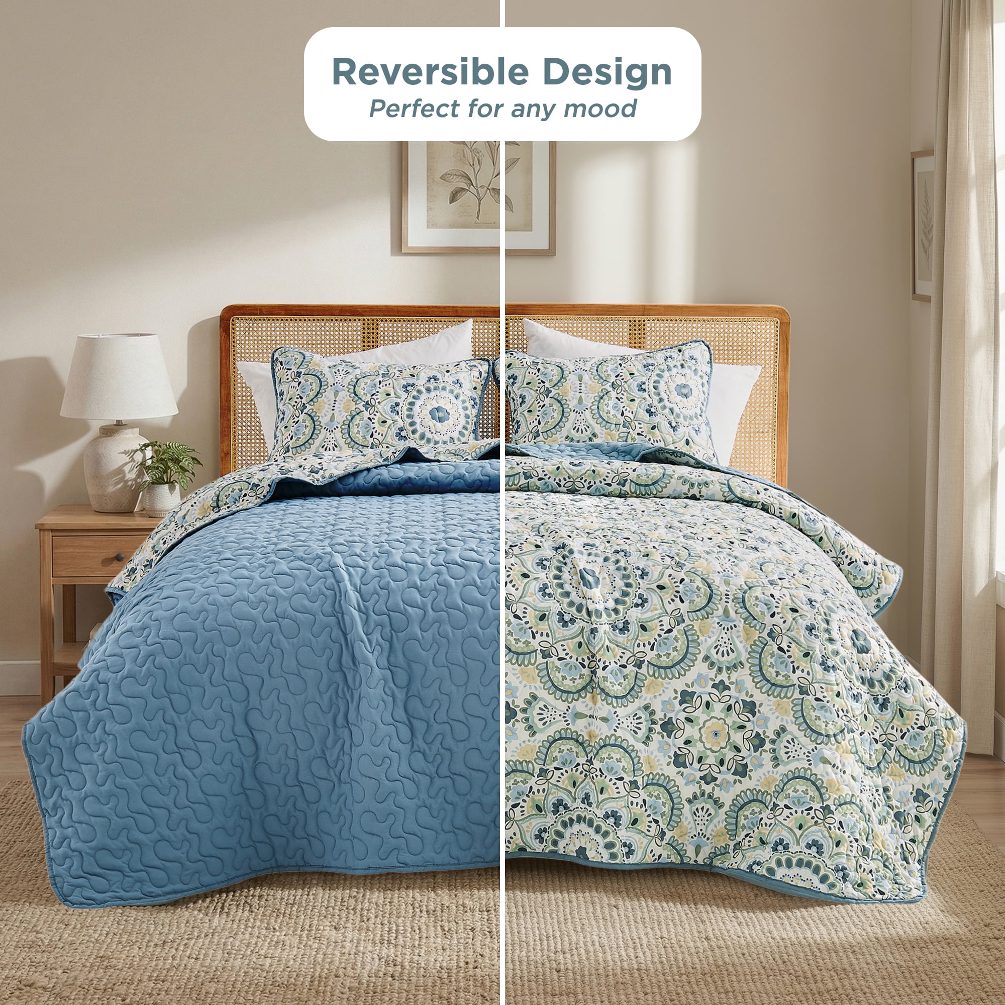Regency Heights Twin/Twin Quilt Set, 3-Piece Reversible Bedspread Coverlet Set, Green Quilted Bedding Set with Shams for All Season
