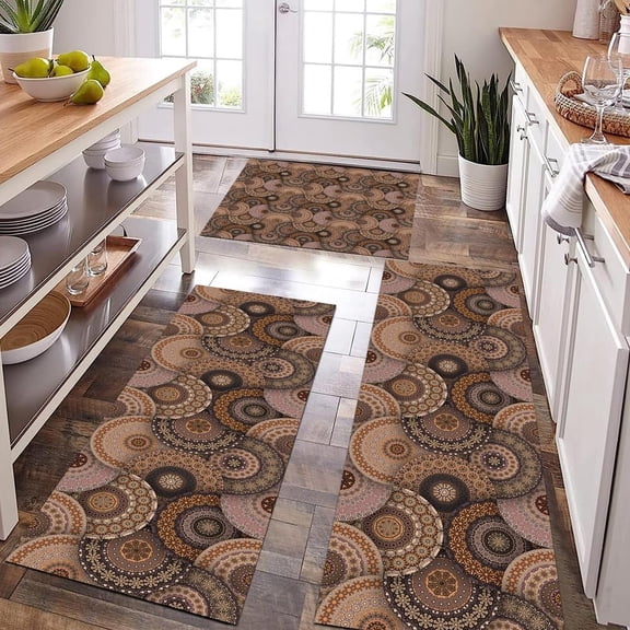 Farmhouse Kitchen Rugs Sets 3 Piece with Runner Soft Kitchen Floor Mat Brown Floral Rugs Boho Rugs for Bedside Kitchen Carpet and Rugs Non Slip Washable for Bathroom Entryway Front Door Laundry