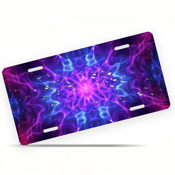 Neon Abstract Mandala Funny Personalized License Plate Rust-proof Stainless Steel Metal License Plate Suitable For Men And Women 12.2" x 6.2"