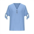 thumbnail image 6 of Ashyfjp Womens Tops Casual Loose-Fit Solid Color Short Sleeve V-Neck Button-Up Tie-Front Comfortable Shirts for Women, Blue, L, 6 of 6
