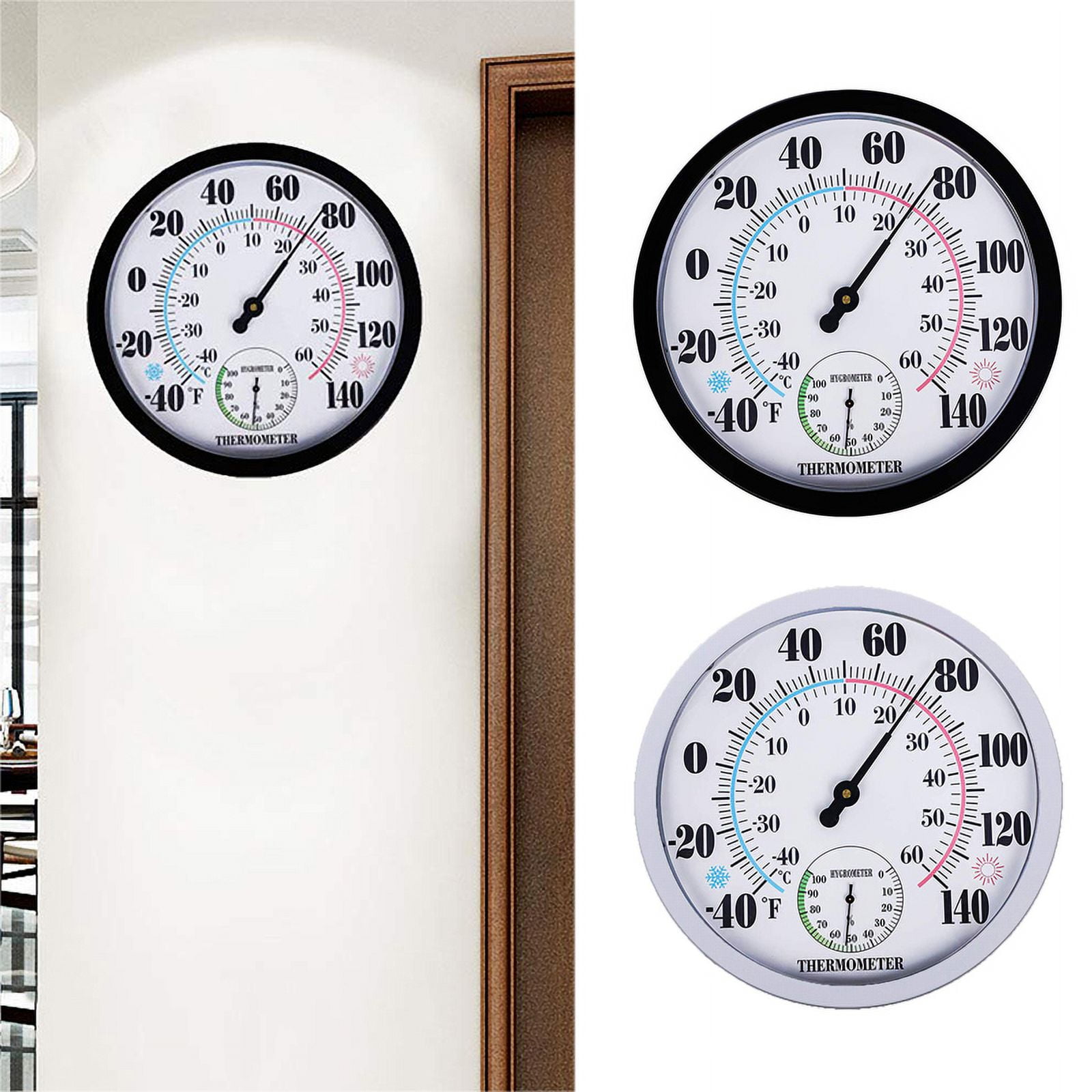 13.25 Inch Round Wall Thermometer With Hygrometer Large Indoor Patio  Bimetal Wea