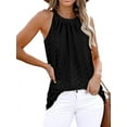 thumbnail image 2 of TEMOFON Tank Tops for Women Loose Fit High Neck Sleeveless Halter Tops Casual Pleated Eyelet Summer Flowy Cami Tanks Solid Color Black Size XL, 2 of 5