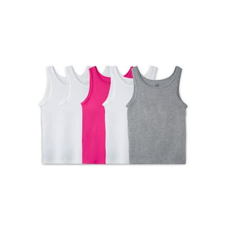 Girls' 100% Cotton Layering Tank Tops, 5 Pack