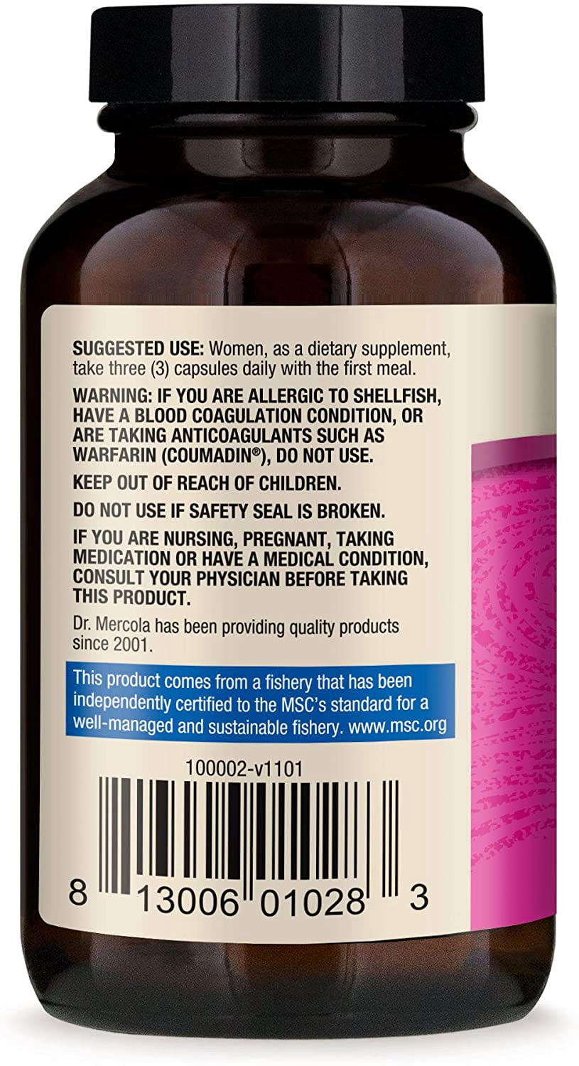 Dr. Mercola Premium Supplements Antarctic Krill Oil for Women + Primrose Oil Capsules, 270 Ct