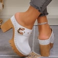thumbnail image 4 of Dakaela Mules à Talons Épais pour Femmes, Bout Rond Fermé, Sandales à Plateforme à Enfiler, Sabots Confortables Décontractés pour Robe, Chaussures 3,74 Po Blanc 9, 4 of 8