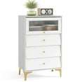 thumbnail image 1 of Gymax Commode à 3 Tiroirs, Commode Haute de 37,5 Po avec Porte en Verre Cannelé Rabattable, 1 of 10