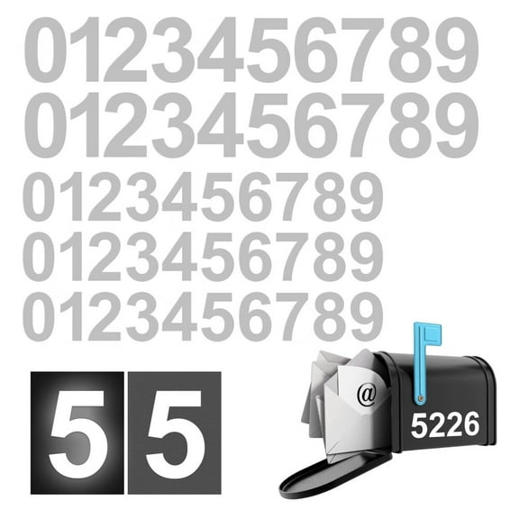Reflective Mailbox Numbers for Outside - 50 Pieces (0-9) Waterproof,Self-Adhesive,Vinyl & Die-Cut White Number Stickers for House,Door,& Cars - 5 Sets (3 Inches x 3 Sets,4 Inches x 2 Sets)