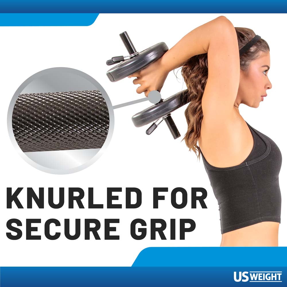 US Weight Adjustable 42LB Dumbbell Set with Spring Clips, 14" Knurled Bars – A, Essential Home Gym Equipment for Strength Training