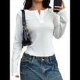 thumbnail image 2 of Camisas de Otoño para Mujer, de Cuello Redondo, Abotonadas, Corte Entallado, de Punto Acanalado, Color Liso, Informales, de Larga, 2025 Crema XL, 2 of 7