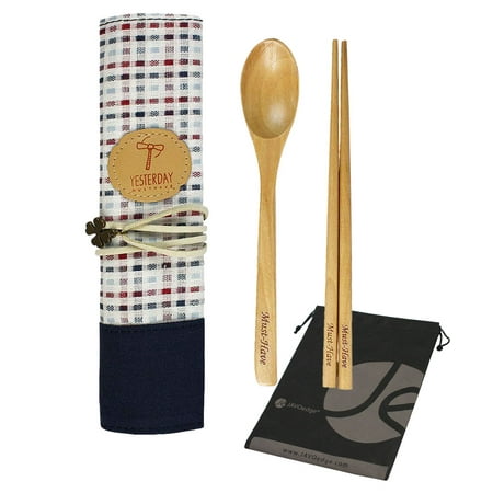 - JAVOedge Wooden Chopsticks and Spoon Set with Silverwear Holder