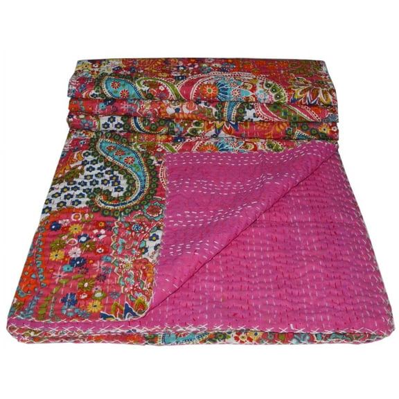 Vintage Double Size Paisley Print Kantha Quilt Handmade 100% Cotton Kantha Throw Kantha Blanket Quilt Queen Size Kantha Bedspread Gudari