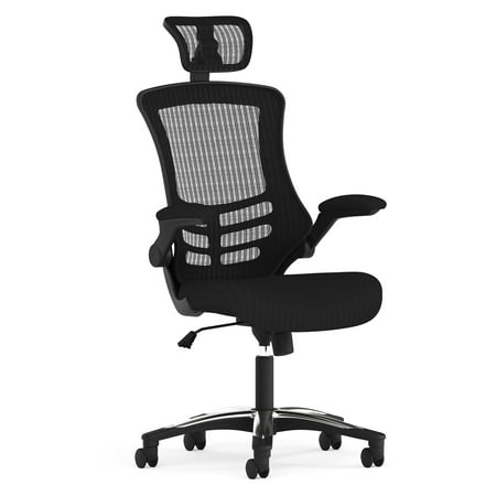 Kelista Ergonomic Mesh High-Back Swivel Office Chair with Flip-Up Armrests, Black