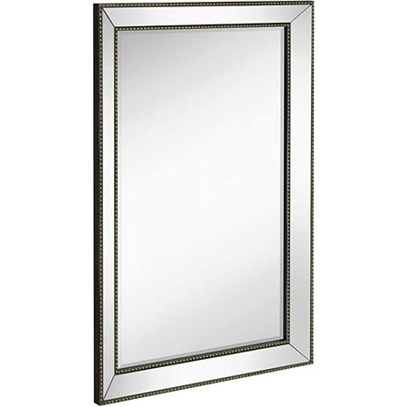 Hamilton Hills Large Framed Wall Mirror with Angled Beveled Mirror Frame and Beaded Accents Premium Silver Backed Glass Panel Vanity or Bathroom Rectangle Horizontal or Vertical (24 x36 )