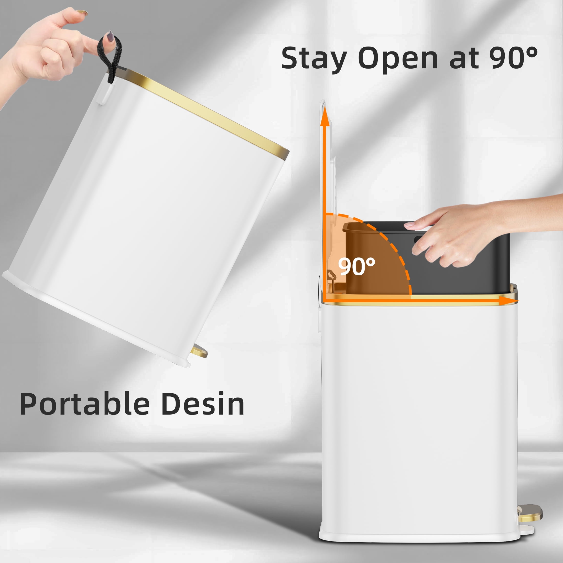 KSSKSS 1.6 Gallon/6L Slim Stainless Steel Bathroom Trash Can with Lid, Soft-Close Small Garbage Bin for Narrow Spaces, White