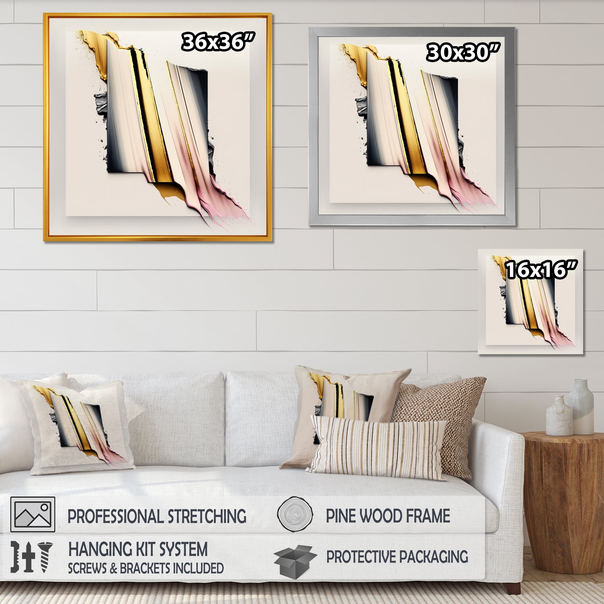 Designart Abstract Geode Watercolor Gold III Canvas Wall Art