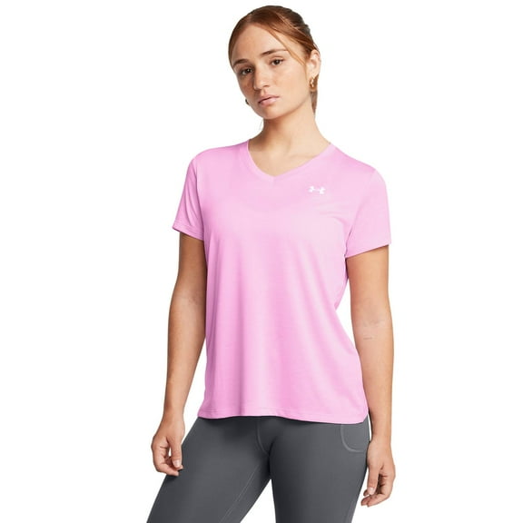 Women's Under Armour Techâ„¢ V-Neck Short Sleeve Tee Color: Stellar Pink Size: LARGE