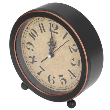 NFTIGB Retro Desk Clock Silent Ticking Battery Operated Analog Table Alarm Clock, Black and Brown