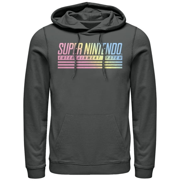 Men's Nintendo Retro SNES Logo  Pull Over Hoodie Charcoal Heather Medium