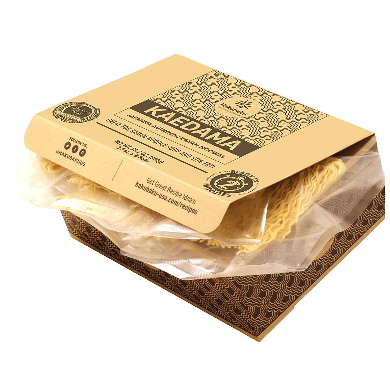 Hakubaku Kaedama Authentic Ramen Noodles, Japanese Style, Vegetarian, 8 Pack, 28.2 oz