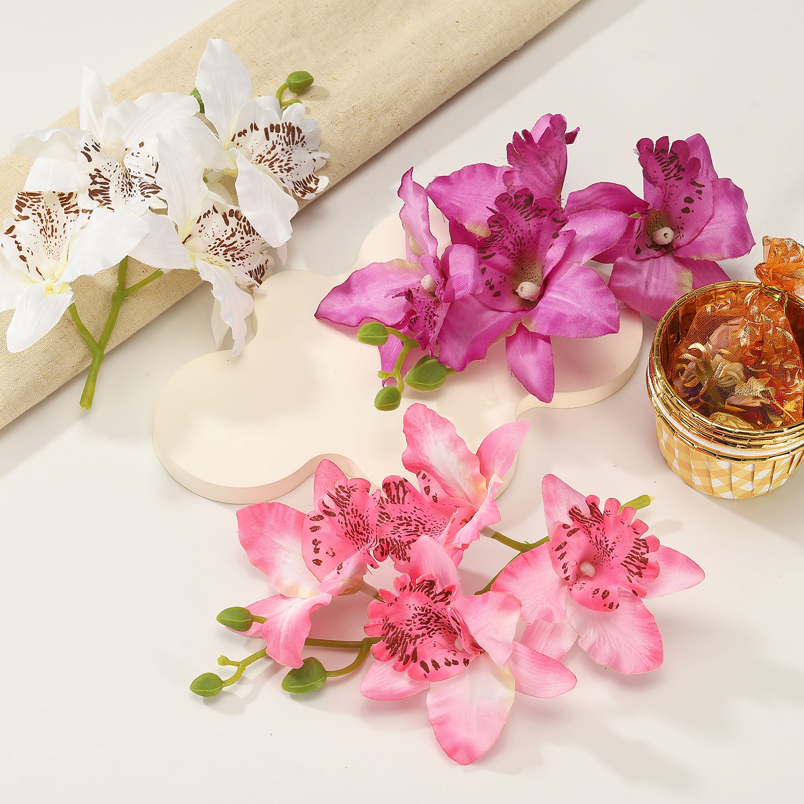 Artificial Flower for Floating Candle Centerpiece, 10 Pcs Faux Orchid Flowers Vase Fillers Faux Flower Filler, Pink