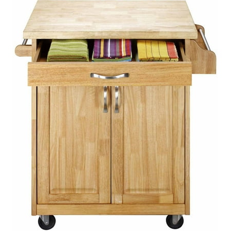 Mainstays Kitchen Island Cart with Drawer and Storage Shelves, Natural