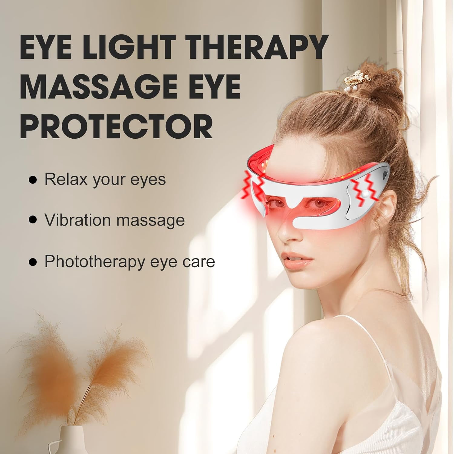 Vibrating Eye Massager with Red Light, Cordless Wearable Relaxation Goggles for Soothing Tired Eyes, Ideal for Use After Long Hours of Screen Time, At Home or Office