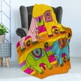 thumbnail image 4 of Animal Cartoon Soft Flannel Fleece Throw Blanket, Funky Floral EasternColorful Hand Drawn Fantasy, Cozy Plush for Indoor and Outdoor Use, 50" x 70", Multicolor, by Ambesonne, 4 of 5