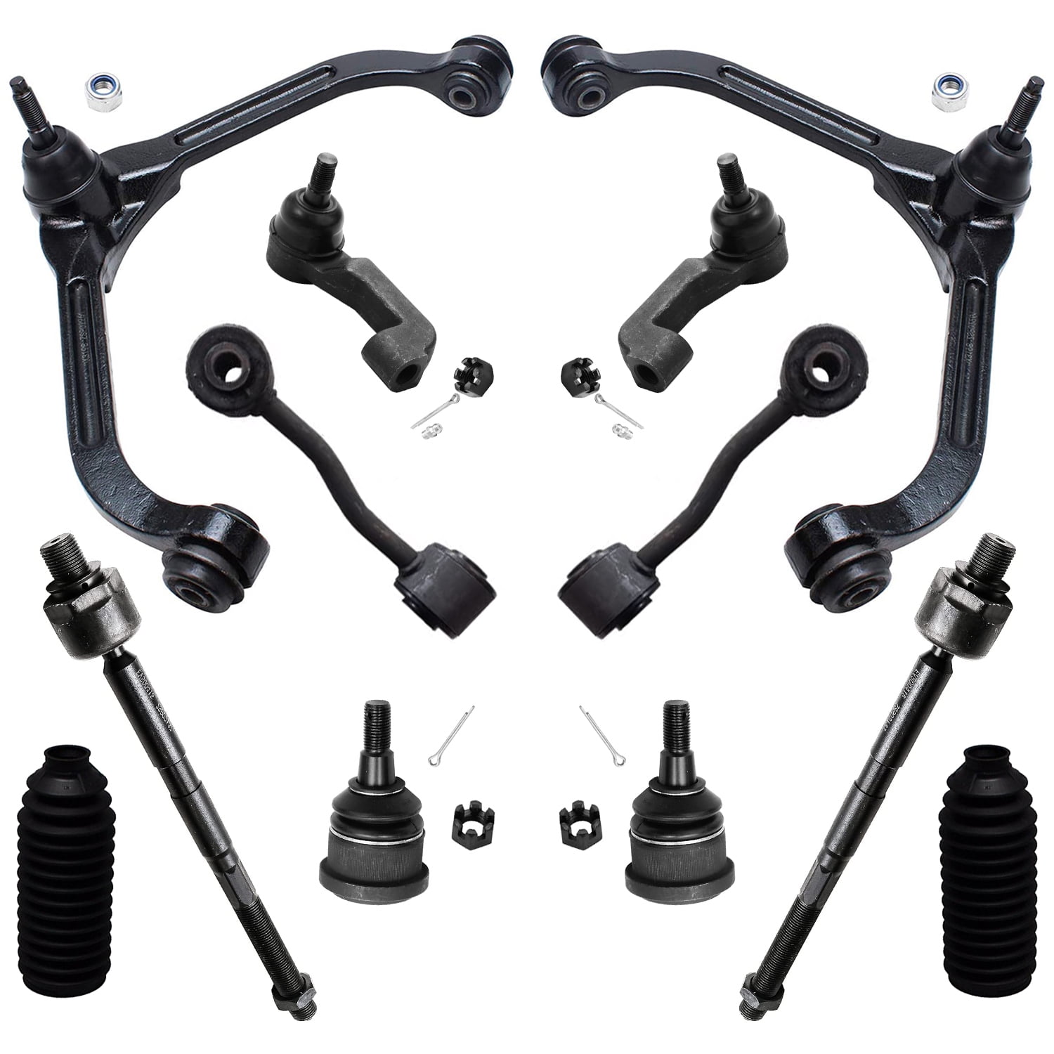 2006 2007 Jeep Liberty Lower Ball Joints 12pc Front Upper Control Arm w/Ball Joints Sway Bar Links Inner Outer Tie Rods & Steering Boot Kit for 