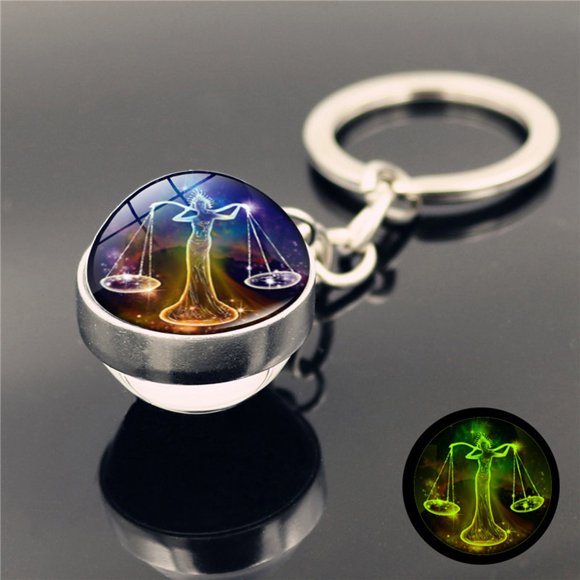Latrodar Twelve Keychain Pendant Luminous Glass Pendant Metal Key Halloween Mothers Day Gifts for Mom