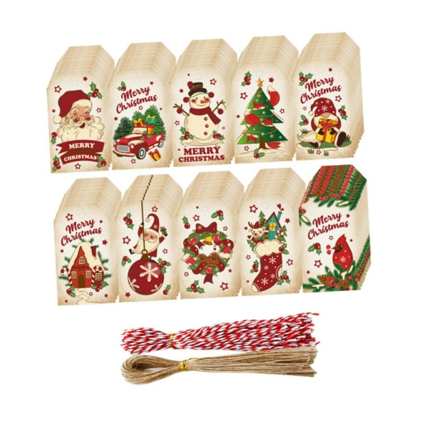 Etiquetas de regalo de Navidad decorativas para festivales, suministros para fiestas, bolsas de comida para hornear Cantidad 100