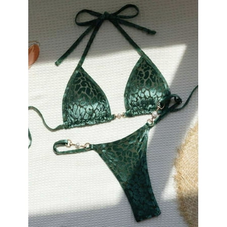 Sexy Leopard Velvet Bikini Mini Micro Thong Bikinis Women Swimwear Female Swimsuit Two-piece Bikini Set Halter Bathing Suit Swim