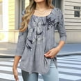 thumbnail image 3 of JTZGDY Summer Tunic Tops for Women Dressy Casual 2025 Fashion 3/4 Lenght Sleeve Floral Printed Ruched Pleated Crewneck Graphic T-Shirts Loose Fit Curvy Hem Blouse Gray#01 S, 3 of 7