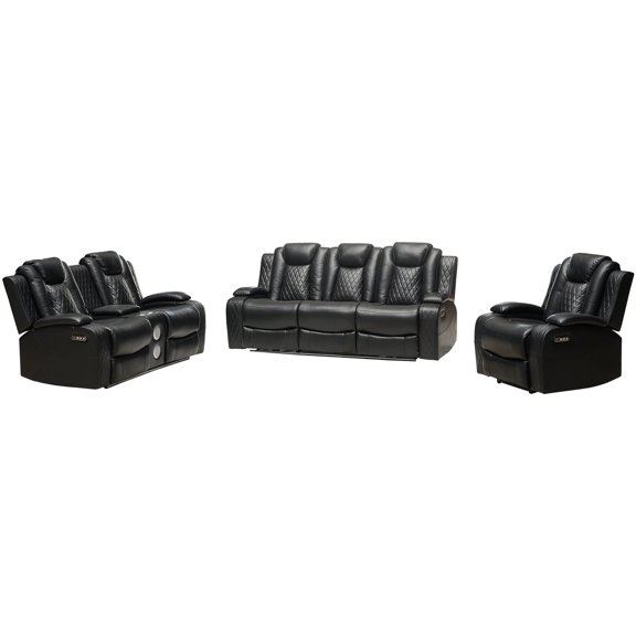 Hybition Living Room Furniture Set, 3 Pieces,Power Recliner Sofa with LED Light, Reading Light, Wireless Charging, Loveseat with Cup Holders, Storage, Bluetooth Speaker, Single Chair with Storage-Colo