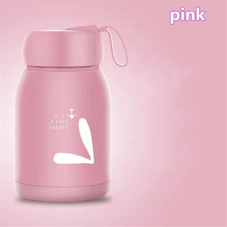 Fashion Portable Children Cute Rabbit Glass Water Cup Cartoon Thermal Bottle PINK