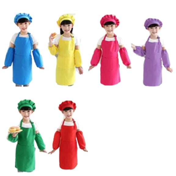 12 Piece Children's Chef Hat Apron Set, Boy and Girl Children Adjustable Cotton Kitchen Belt