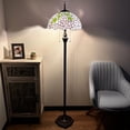 thumbnail image 3 of Tiffany Floor Lamp Purple Stained Glass Green Leaves Metal Base LED Bulbs Included For Living Room Bedroom 16"W*16"D*64"H, 3 of 5