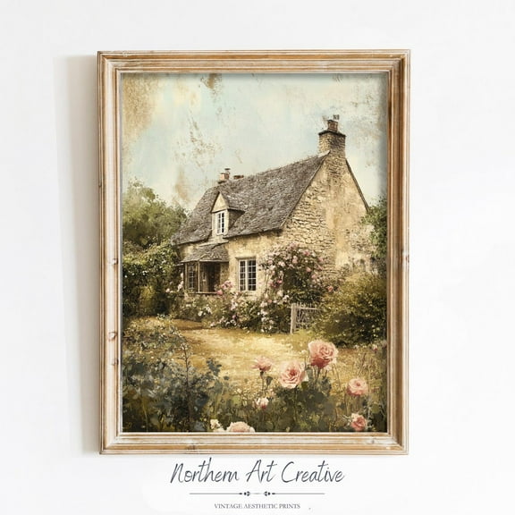 Cottage Garden Wall Art English Cottagecore Decor Countryside Print Farmhouse Home Decor Landscape Able Art Home Decor #2367, Unframed Poster Size 8x12